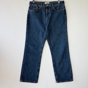 RE/DONE‎ Easy Straight Crop Jeans Womens 28 Blue Rustic Indigo Button Fly Cotton